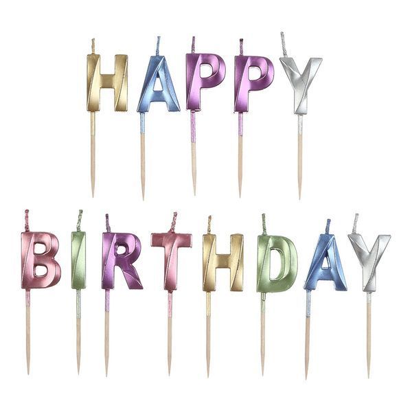 Набір свічок "Happy birthday" з дерев'яним тримачем, 2.8 x 2.2 x 0.8 см, асорті BM.98002 фото