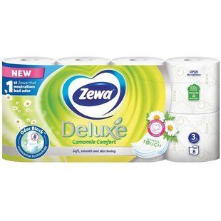 Туалетний папір Zewa Deluxe з ароматом ромашки, 3 шари, 8 рул/упаковка 71708 фото