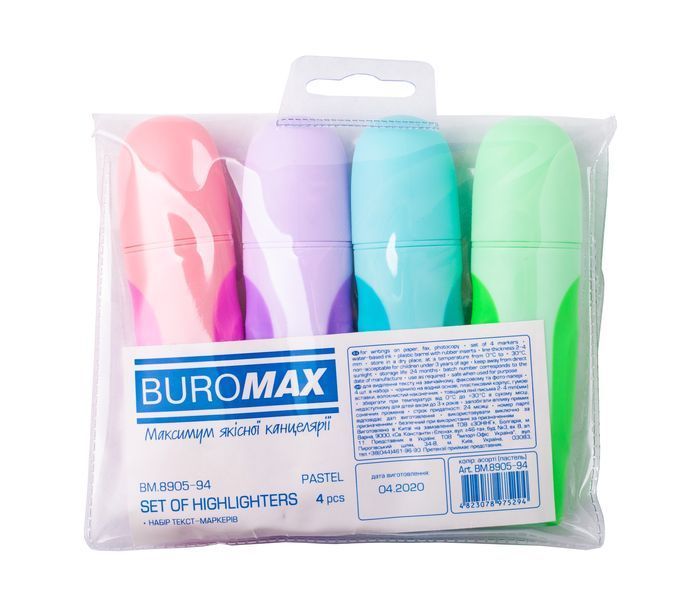 Набір з 4-х текст-маркерів Buromax Pastel з гум. вставками BM.8905-94 фото