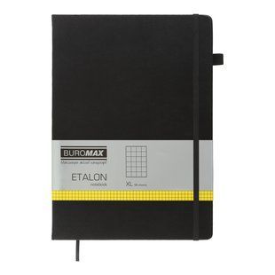 Записна книга Buromax Etalon, 96 аркушів, клітинка, обкладинка штучна шкіра, чорна BM.294160-01 фото