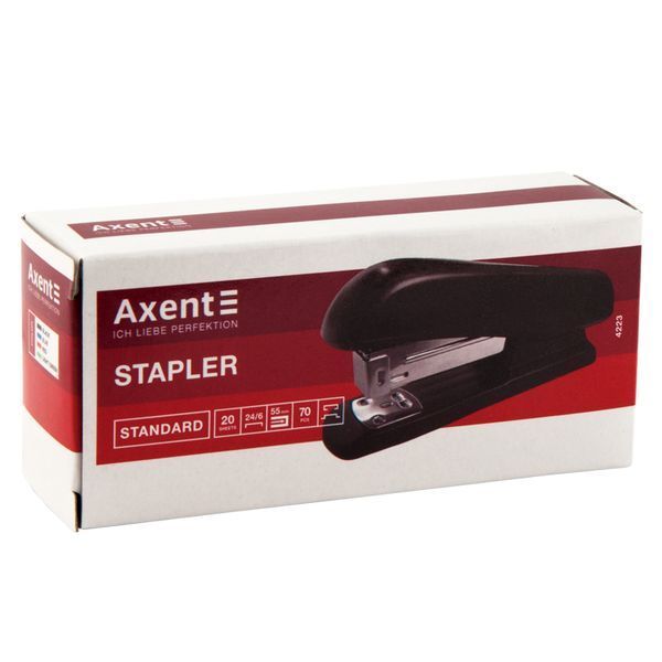 Степлер канцелярский №24/6 Axent Standard 4223-01-A, пластиковый, 20 листов, черный 4223-01-A фото