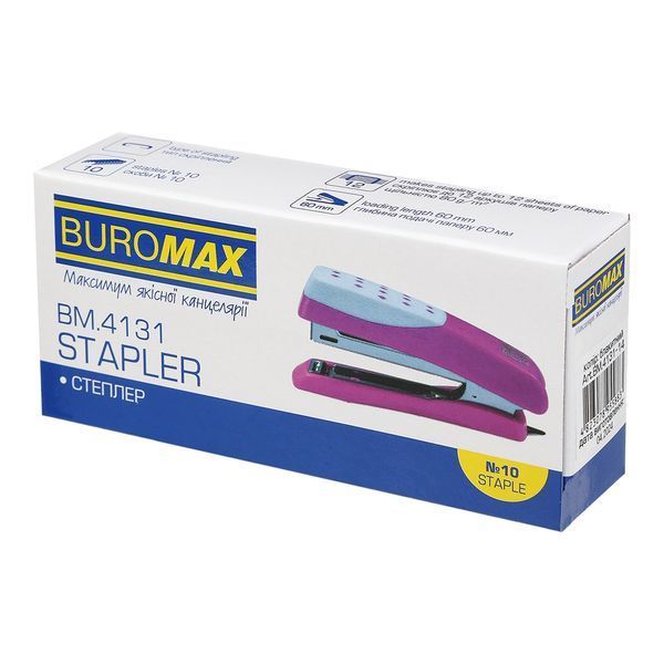 Степлер пластиковий Buromax Шахматка, на 12 аркушів (скоби №10), 108х50х25 мм, блакитний BM.4131-14 фото