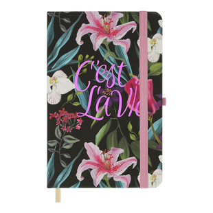 Книжка записна TROPICAL, на гумці, 136х207мм, 96 арк., кліт., офсет крем., тв.лам.обкл., чорна BM.255112-01 фото