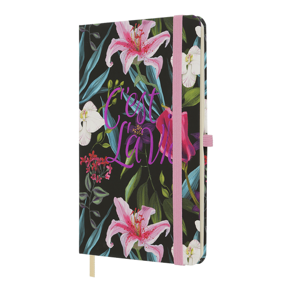 Книжка записная TROPICAL, на резинке, 136х207мм, 96 л., клит., офсет крем., тв.лам.обкл., черная BM.255112-01 фото
