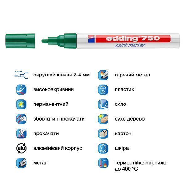 Маркер Paint e-750 2-4 мм круглый зеленый e-750/04 фото
