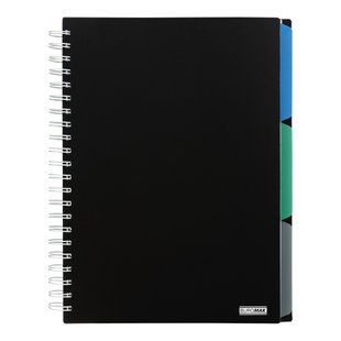 Зошит на пружині CLASSIC, А4 (210x297), 120 арк, клітинка, 3 розділювачі, пластикова обкладинка, чорний BM.24345911-01 фото