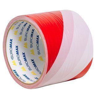 Клейка стрічка канцелярська Buromax, сигнальна, червоно-біла, 72 мм х 50 м BM.7560 фото