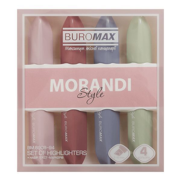 Набор из 4-х текст-маркеров Buromax MORANDI STYLE (маренго, оливковый, капучино, пудровый), 1-4 мм. BM.8908-94 фото