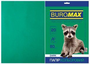 Бумага цветная Buromax DARK, А4, 80 г/м&sup2;, 20 листов, зеленый BM.2721420-04 фото