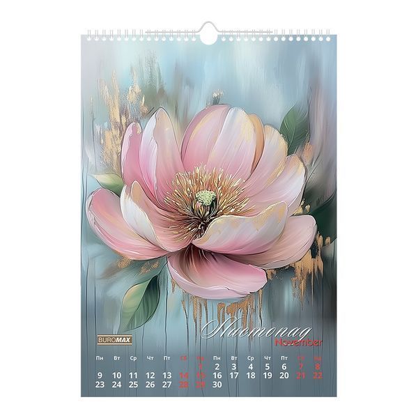Календар настінний 2026 р., А3, 1 пружина, Flowers BM.210604 фото