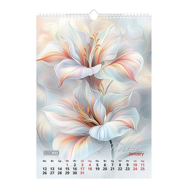 Календар настінний 2026 р., А3, 1 пружина, Flowers BM.210604 фото