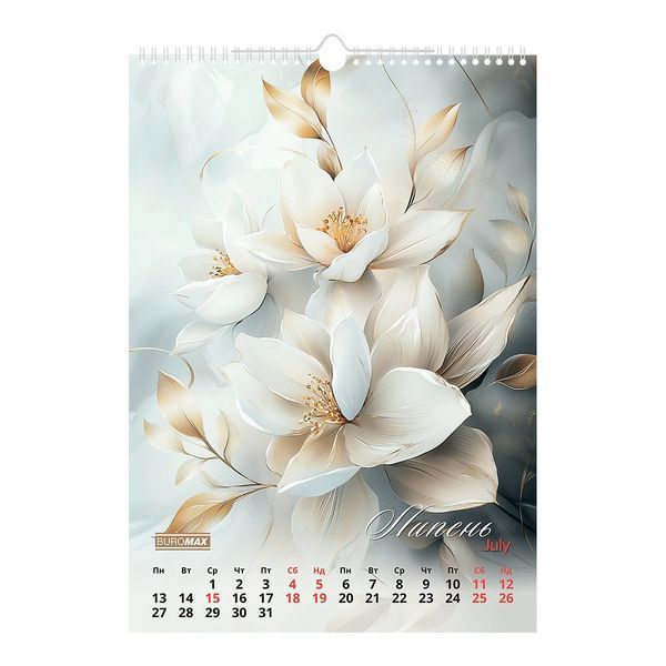 Календар настінний 2026 р., А3, 1 пружина, Flowers BM.210604 фото