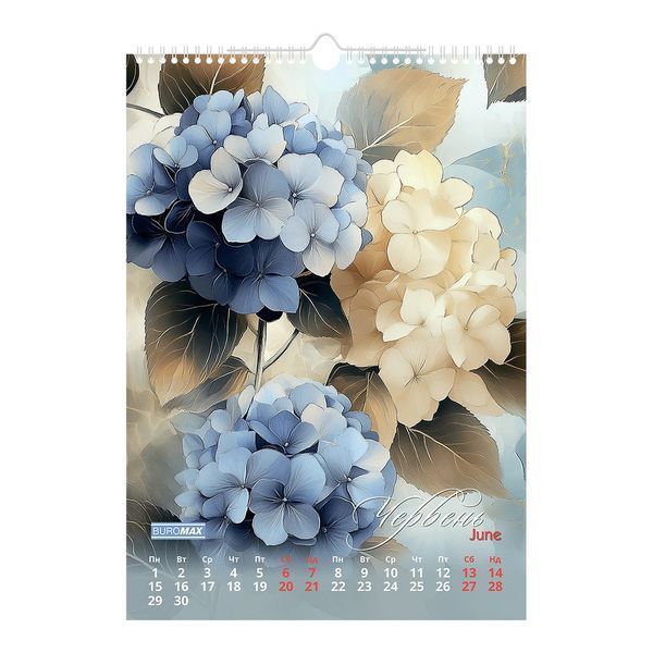 Календар настінний 2026 р., А3, 1 пружина, Flowers BM.210604 фото