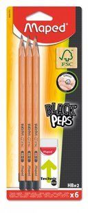 Набор графитовых карандашей BLACK PEPS HB, с резинкой в ​​наборе, блистер (6 шт.) MP.850017FC фото