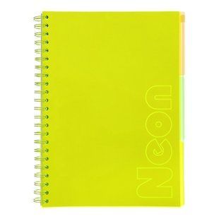 Зошит на пружині NEON, А4 (210x297), 120 арк, клітинка, 3 PVC розділювачі, PVC обкладинка, жовтий BM.24349911-08 фото