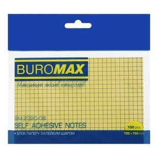 Блок для нотаток Buromax з клейким шаром 100х150 мм, клітинка, жовтий, 100 аркушів BM.2320-08 фото