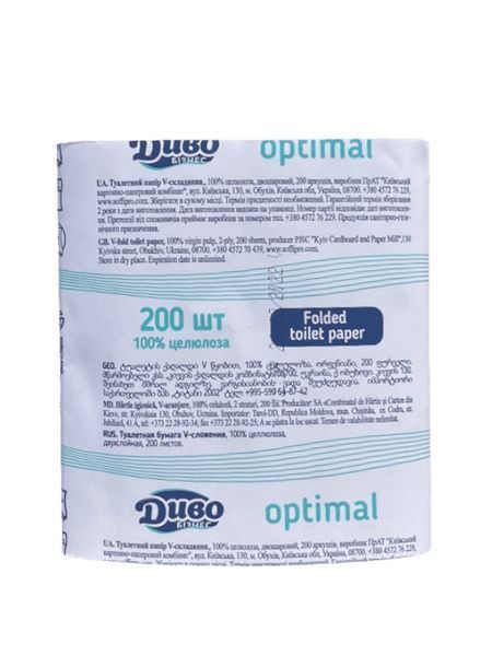 Туалетний папір в листах Диво Бізнес Optimal, 2 шари, 200 арк, 115х210 мм 37955 фото