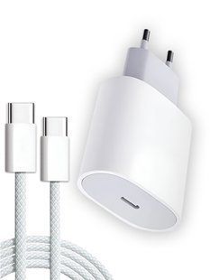 Комплект зарядний пристрій Foxconn 35W USB-C + кабель нейлоновий плетений USB-C-USB-C 35W White 1 м для Apple iPhone 37431-c фото