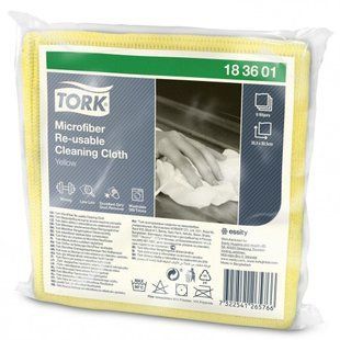 Салфетка из микрофибры для уборки Tork, желтая, 30.5х30.5 см, 1 шт. 183601 фото