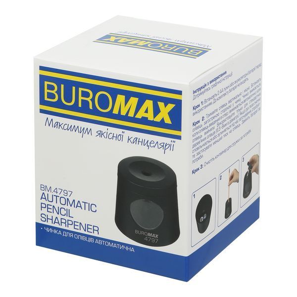 Чинка автоматична Buromax, 1 отв., з контейнером, чорна BM.4797 фото