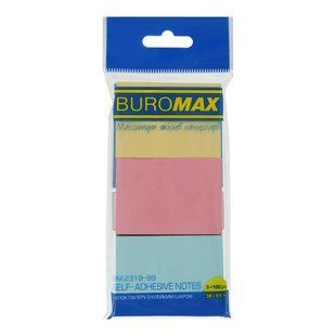 Блок паперу для нотаток Buromax, 38х51 мм, 3 кольори по 100 аркушів BM.2319-99 фото