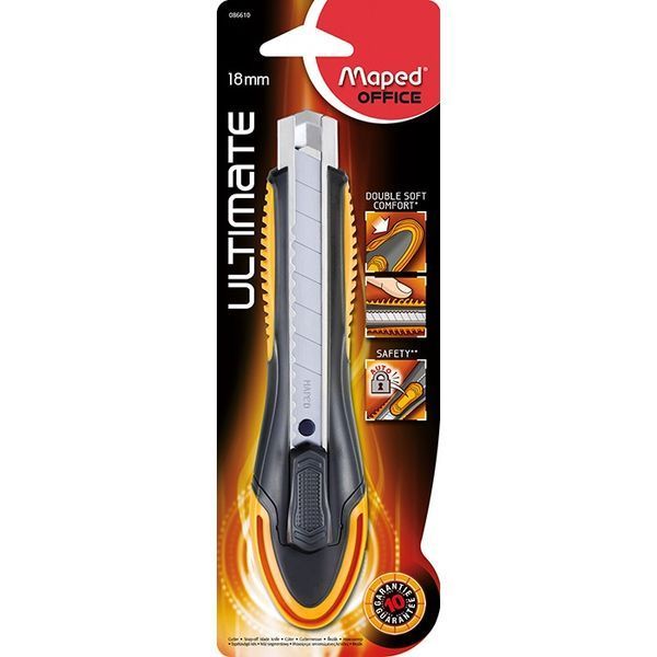 Нож канцелярский ULTIMATE, 18мм, черный с желтым. MP.086610 фото