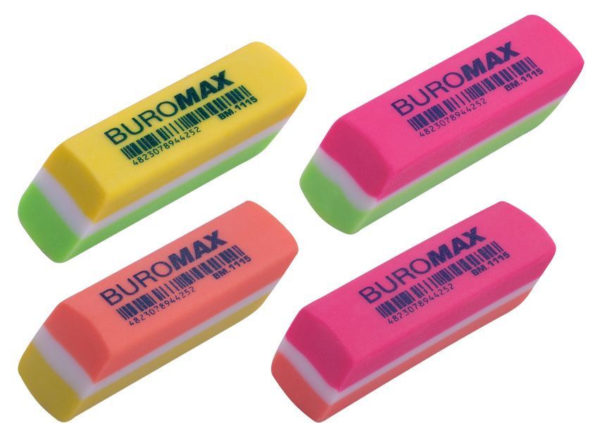 Ластик Buromax прямоугольный, из мягкого пластика, ассорти цветов BM.1115 фото