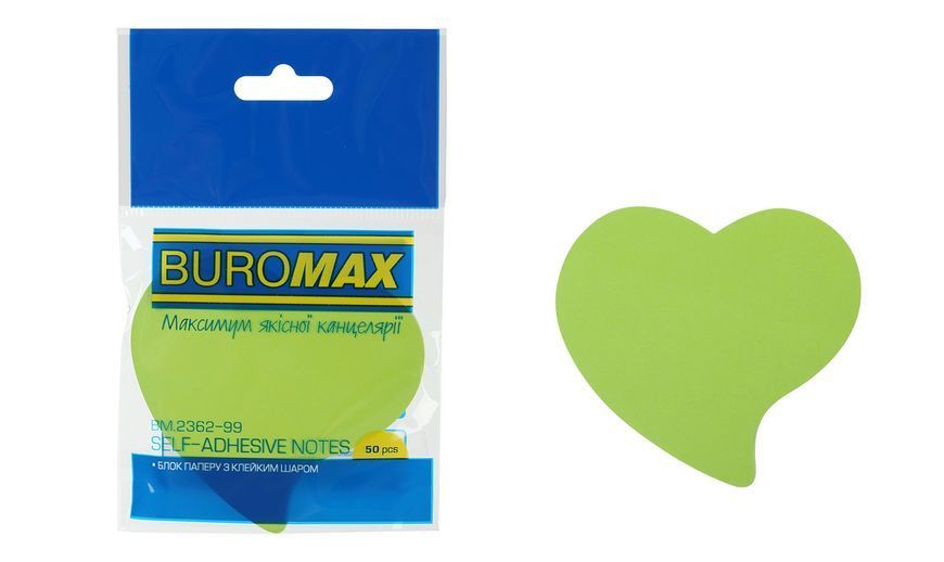 Блок паперу для нотаток Buromax Серце, асорті кольорів, 50 аркушів BM.2362-99 фото
