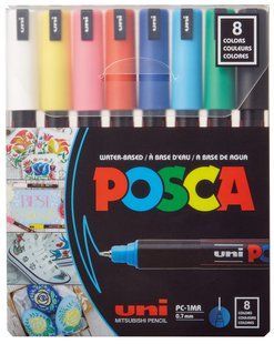 Набір маркерів uni POSCA, 0,7мм, 8 шт PC-1MR 8C фото