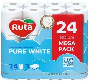 Туалетний папір Ruta Pure White, 3 шари, 24 рул/упаковка 92038 фото