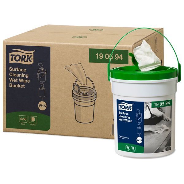 Вологі серветки для очищення поверхонь Tork Premium у відрі-диспенсері, білі, 58 відривів 190594 фото