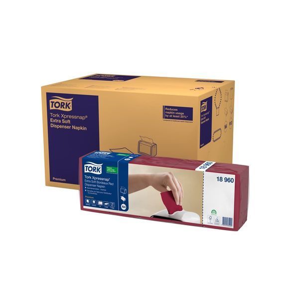 Серветки Tork Xpressnap Premium Extra Soft для диспенсера, бордові, 2 шари, 1000 штук 18960 фото