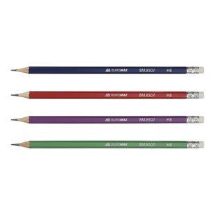Олівець графітовий Buromax Metallic, НВ, з гумкою, асорті кольорів BM.8507 фото