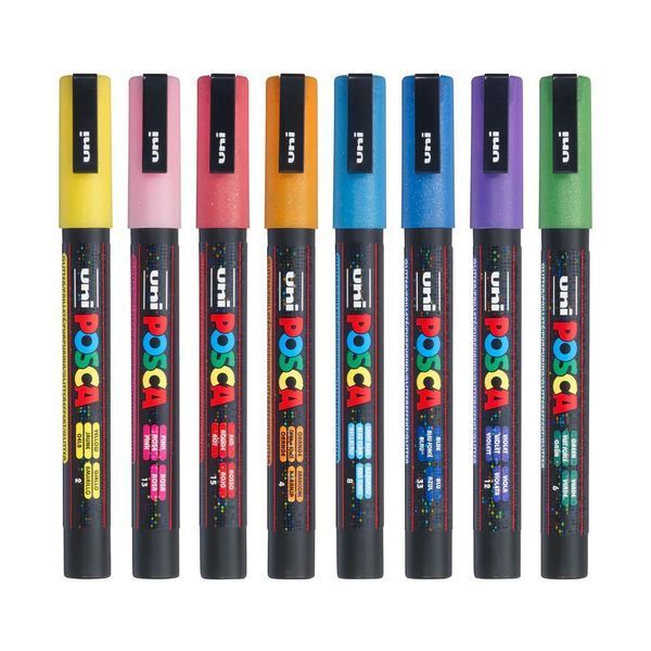 Набір маркерів uni POSCA Glitter Color, 0,9-1,3мм, 8 шт PC-3ML GLITTER COLOR 8C фото