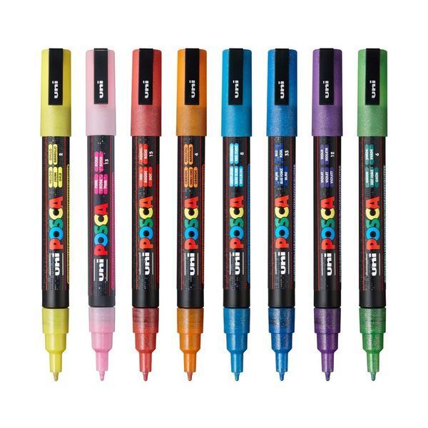 Набір маркерів uni POSCA Glitter Color, 0,9-1,3мм, 8 шт PC-3ML GLITTER COLOR 8C фото