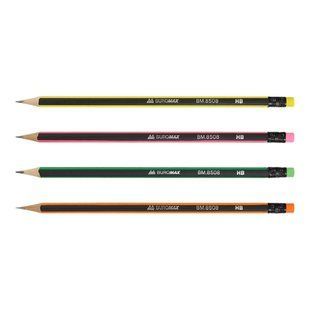 Олівець графітовий Buromax Neon Line, НВ, з гумкою, чорно-неоновий BM.8508 фото