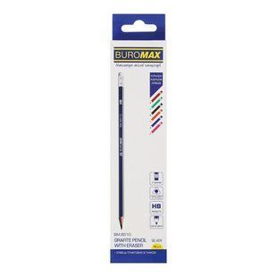 Олівець графітовий Buromax Silver, НВ, трикутний, з гумкою, асорті кольорів (12 штук/упаковка) BM.8510 фото