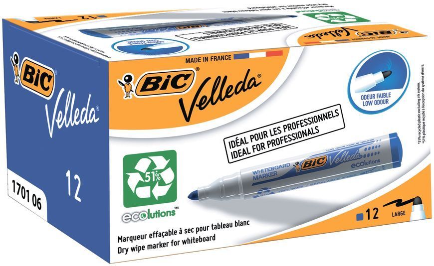Маркер для сухостираємих дощок BIC Velleda, синій bc904938 фото