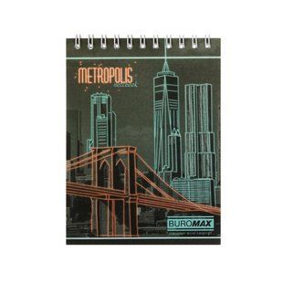 Блокнот на пружині Buromax Metropolis, А6, 48 аркушів, клітинка, картонна обкладинка, дизайн №2 BM.24645101-05 фото