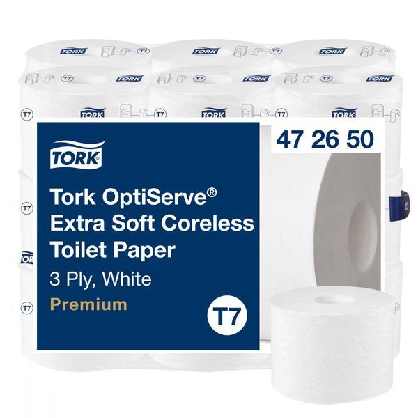 Экстра мягкая туалетная бумага в рулонах Tork OptiServe Premium без втулки, белый, 3 слоя, 550 отрывов, 1 рулон 472650 фото